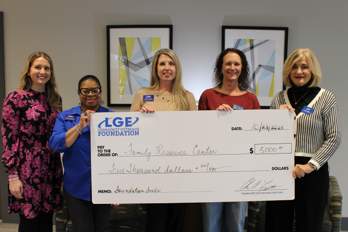 LGE Community Outreach Foundation representatives present 5000 check to Family Resource Center