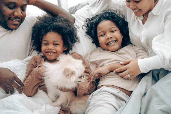 Happy family with dog